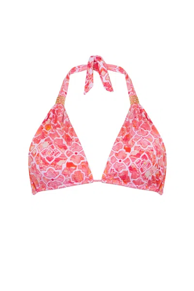 Sophia Alexia Women's Red Marble Mosaic Miami Bikini Top In Pink