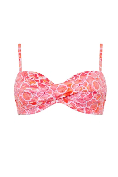 Sophia Alexia Women's Red Marble Mosaic Rio Twist Bikini Top In Pink