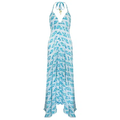 Sophia Alexia Women's White / Blue Aquamarine Dream Maxi Silk Ibiza Dress