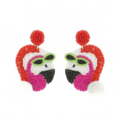 Sophia Collection Christmas Flamingo With Hat Earrings In Multicolor
