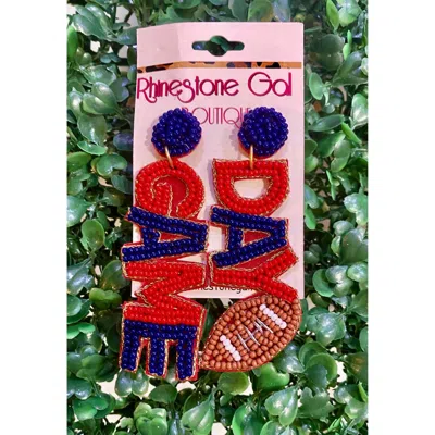 Sophia Collection Game Day Seed Bead Football Earrings In Red/blue In Multi