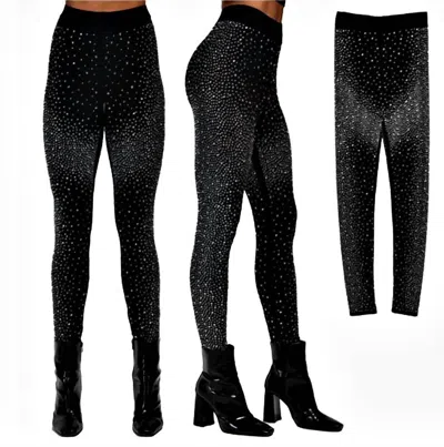 Sophia Collection Leggings With All Over Rhinestones In Black