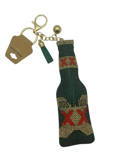 Sophia Collection Sparkling Dos Equis Rhinestone Bottle Keychain In Green