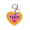 Sophia Collection Teacher Heart Beaded Keychain In Pink/yellow In Multi