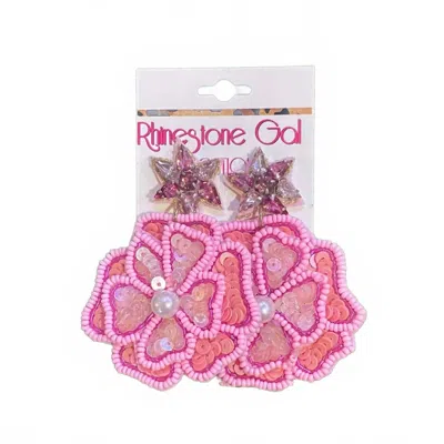 Sophia Collection Women's Beaded Flower Dangle Earrings In Pink