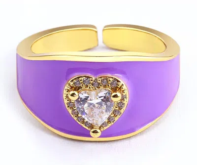 Sophia Collection Women's Bright Enamel Adjustable Ring With Zircon Heart In Purple