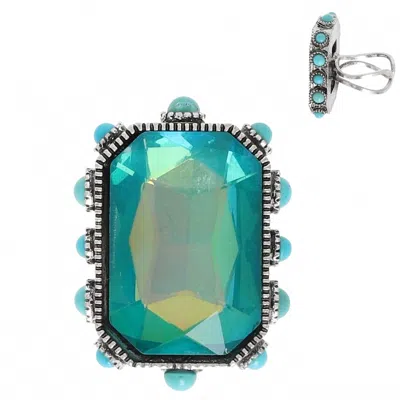 Sophia Collection Women's Crystal Adjustable Ring In Turquoise Octagon In Multi