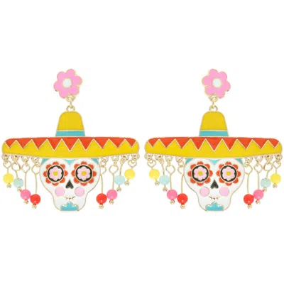 Sophia Collection Women's Enamel Sugar Skull Sombrero Earrings In Multi