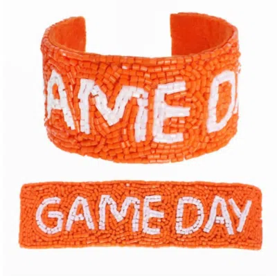 Sophia Collection Women's Game Beaded Cuff Bracelet In Orange And White In Multi