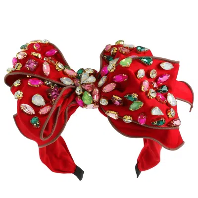 Sophia Collection Women's Holiday Gemstone Embellished Large Bow Headband In Red