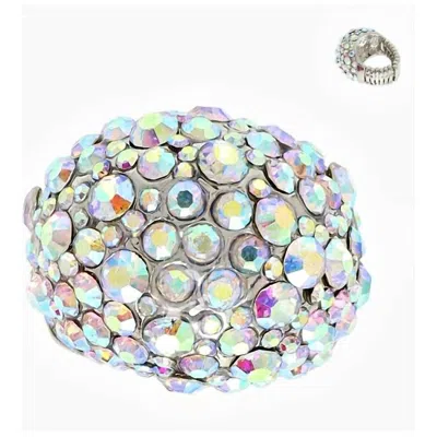 Sophia Collection Women's Rhinestone Dome Stretchy Ring In Aurora Borealis