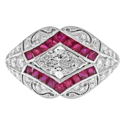 Pre-owned Sophia D , 0.58 Carat Marquise Antique Reproduction Diamond And Ruby Ring In Multi