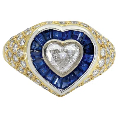 Pre-owned Sophia D . 0.66 Carat Center Heart Diamond With Blue Sapphires Dome Ring