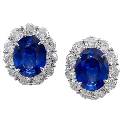 Pre-owned Sophia D . 10.74 Carat Blue Sapphire And Diamond Earrings