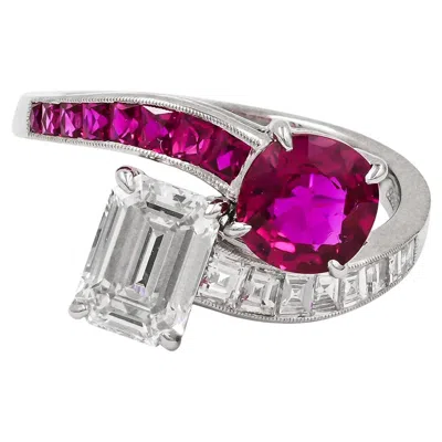 Pre-owned Sophia D . 1.08 Carat Diamond And 1.08 Carat Ruby Toi Et Moi Platinum Ring In Multi