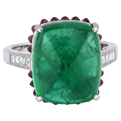 Pre-owned Sophia D . 10.94 Emerald Cabochon Ring In Green