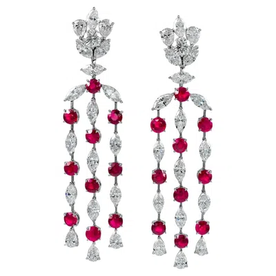 Pre-owned Sophia D . 11.61 Carat Ruby And 17.01 Carat Diamond Platinum Earrings In Multi