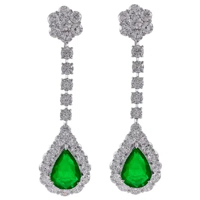Pre-owned Sophia D . 11.92 Carat Diamond And Emerald Platinum Earrings In Green