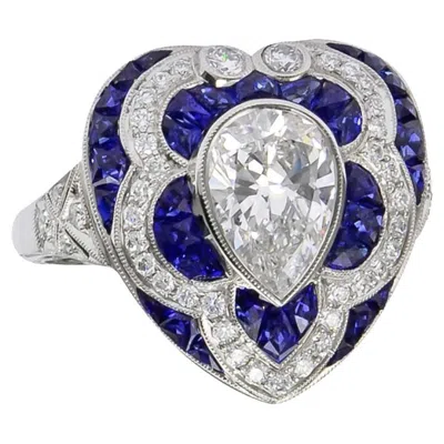 Pre-owned Sophia D . 1.20 Carat Pear Shaped Diamond And Blue Sapphire Ring