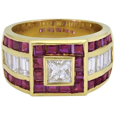Pre-owned Sophia D , 1.20 Carat Yellow Gold Diamond And Ruby Dome Ring