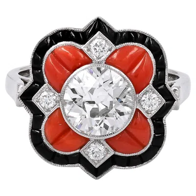 Pre-owned Sophia D . 1.23 Carat Art Deco Ring With Coral And Onyx In Red