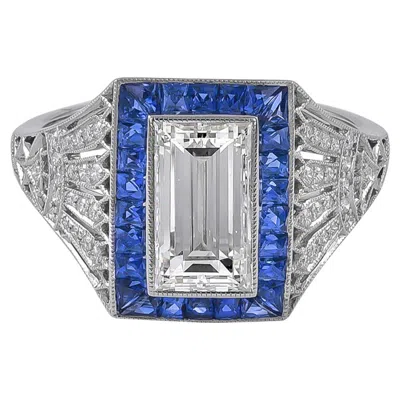 Pre-owned Sophia D . 1.34 Carat Diamond And Sapphire Art Deco Platinum Ring In Blue