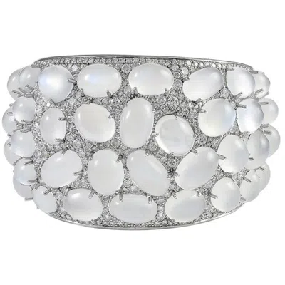 Pre-owned Sophia D . 14.54 Carat Diamond And Moonstone Bangle In White Gold
