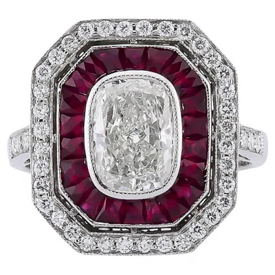 Pre-owned Sophia D . 1.51 Carat Diamond And Ruby Art Deco Style Ring In Multi