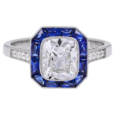 Pre-owned Sophia D . 1.53 Carat Diamond And Blue Sapphire Art Deco Style Ring