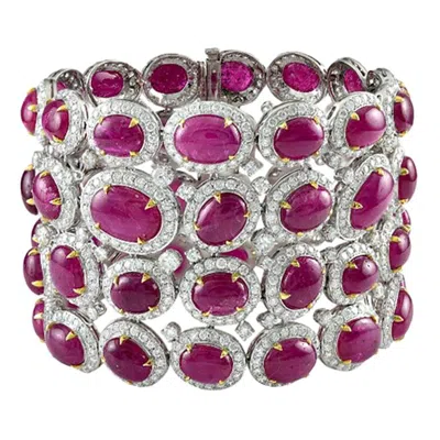 Pre-owned Sophia D . 153.47 Carat Cabernet Ruby And Diamond Bracelet In White Gold