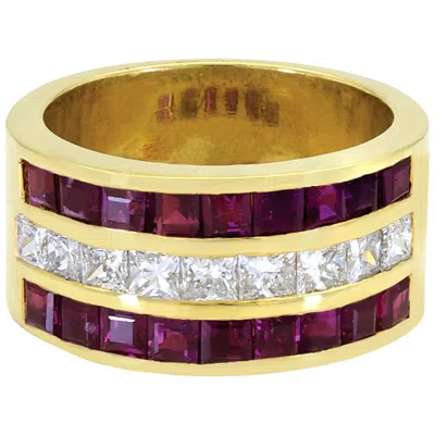 Pre-owned Sophia D , 1.61 Carat Yellow Gold Diamond And Ruby Dome Ring