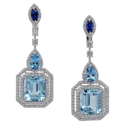 Pre-owned Sophia D . 16.27 Carat Aquamarine, Sapphire And Diamond Platinum Earrings In Blue