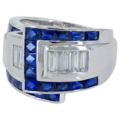 Pre-owned Sophia D , 1.74 Carat Art Deco Sapphire And Diamond Platinum Ring In Blue
