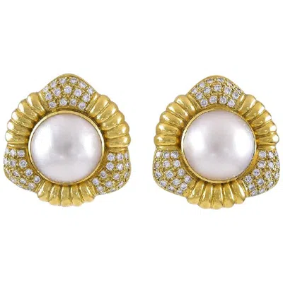Pre-owned Sophia D , 18 Karat Yellow Gold Diamond And Pearl Earrings