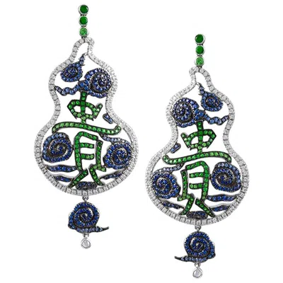 Pre-owned Sophia D , 1.85 Carat Tsavorite, 1.53 Sapphire, And 1.11 Diamond Earrings In Multi