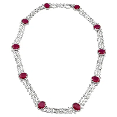 Pre-owned Sophia D . 18k White Gold Necklace With Oval Cut Ruby And Diamonds