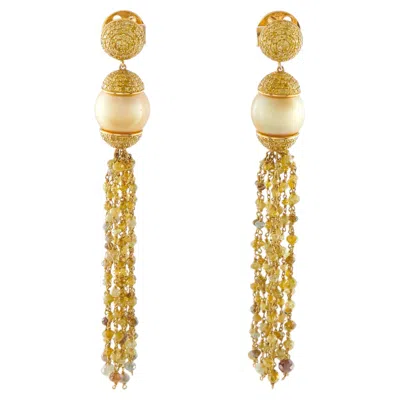 Pre-owned Sophia D 18k Yellow Gold 1.30ct Diamond And Pearl Dangle Earrings Sd65-031726