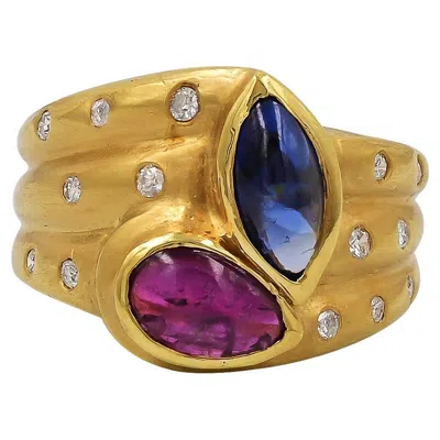 Pre-owned Sophia D . 18k Yellow Gold Blue Sapphire And Ruby Ring
