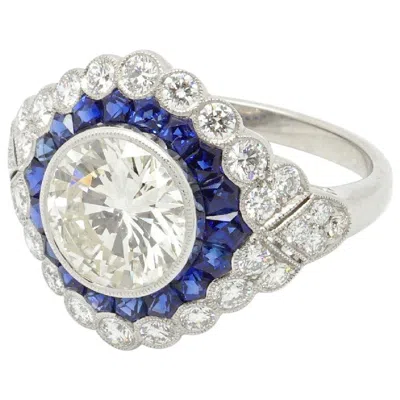 Pre-owned Sophia D . 1.92 Carat Blue Sapphire And Diamond Platinum Ring