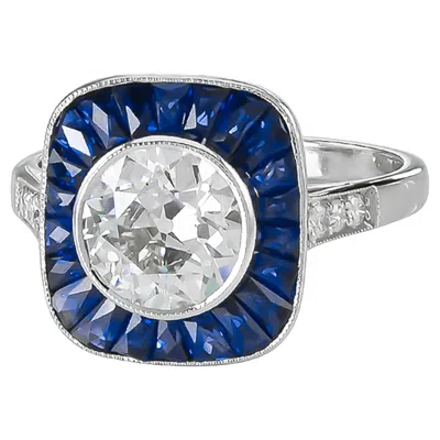 Pre-owned Sophia D , 1.92 Carat Diamond And Sapphire Ring Set In Platinum In Blue