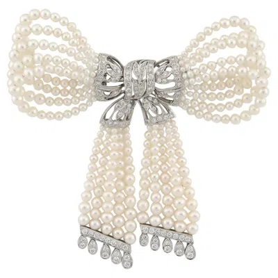 Pre-owned Sophia D . 2.03 Carat Diamond And Pearl Bow Design Brooch In Multi