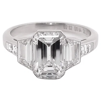 Pre-owned Sophia D . 2.22 Carat Emerald Cut Diamond Engagement Ring In Green