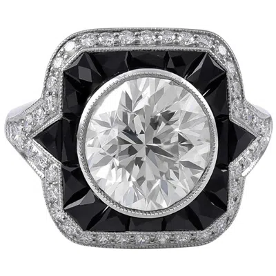 Pre-owned Sophia D . 2.60 Carat Diamond And Onyx Platinum Ring In Black