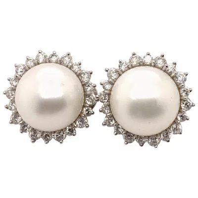Pre-owned Sophia D , 2.61 Carat Diamond And Pearl Platinum Earrings In Multi