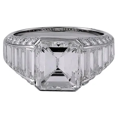 Pre-owned Sophia D . 3.01 Carat Emerald Cut Diamond Engagement Ring In Green