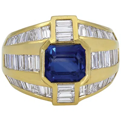Pre-owned Sophia D . 3.04 Carat Blue Sapphire And Baguettes Diamond Dome Ring