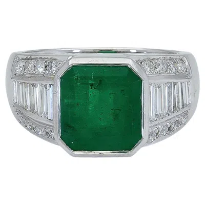 Pre-owned Sophia D . 3.42 Carat Emerald And Diamond Platinum Ring In Green