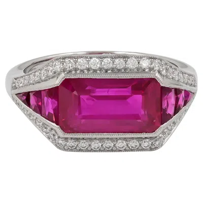 Pre-owned Sophia D . 3.52 Carat Ruby And Diamond Art Deco Platinum Ring In Multi