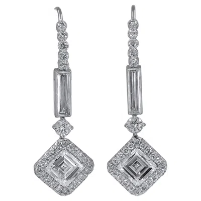 Pre-owned Sophia D . 3.88 Carat Diamond Shape All Diamond Platinum Earrings In Multi