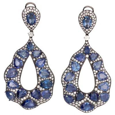 Pre-owned Sophia D , 39.38 Carat Sapphire Earring Set In Oxidized White Gold